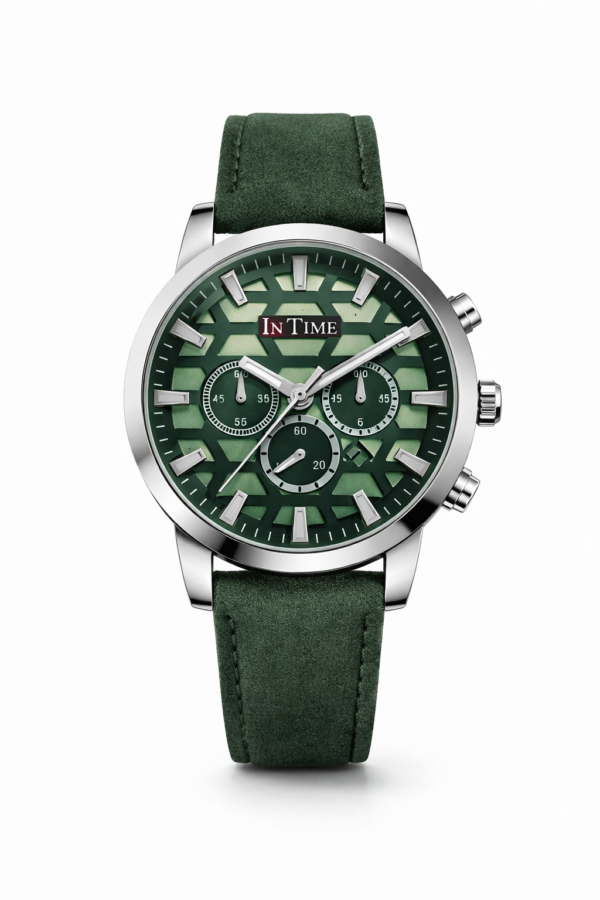 InTime Emerald Chronograph Watch – Stainless Steel Case with Green Strap